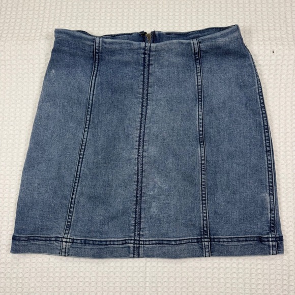 Free People Dresses & Skirts - Free People Women Blue Denim Seamed Mini Skirt Size 4 High Waist A-Line Zip Back